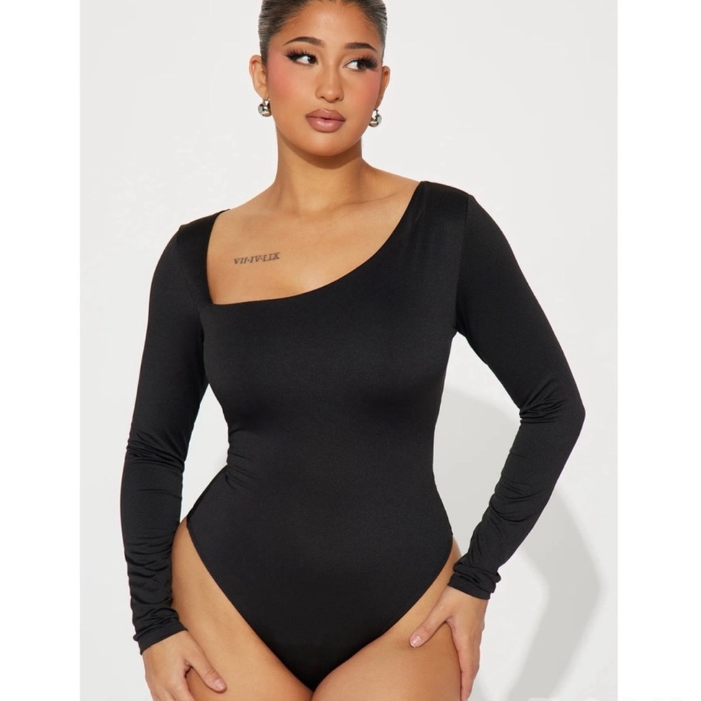 Fashion Nova Black Asymmetrical Bodysuit